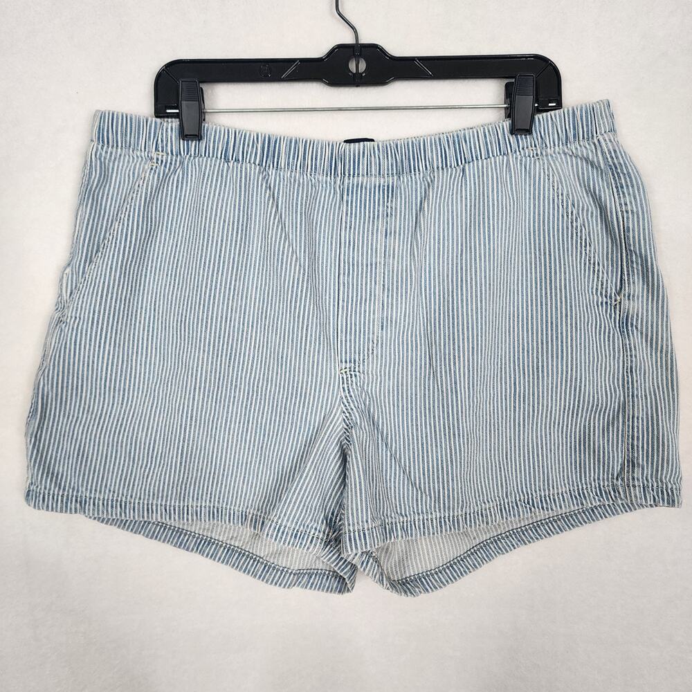 GAP Ultrasoft Denim Boxer Shorts Elastic Waist Pull On Blue Railroad Stripe Sz L